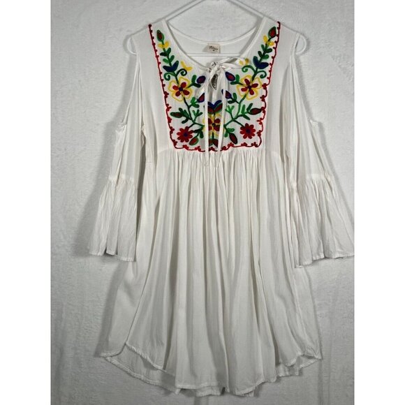 Ace Fashion White Embroidered Dress Summer Cold Shoulder Size Medium Beachy NEW - Picture 1 of 10